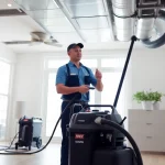 Expert technician performing an Air Duct Cleaning Service, enhancing indoor air quality with professional equipment.