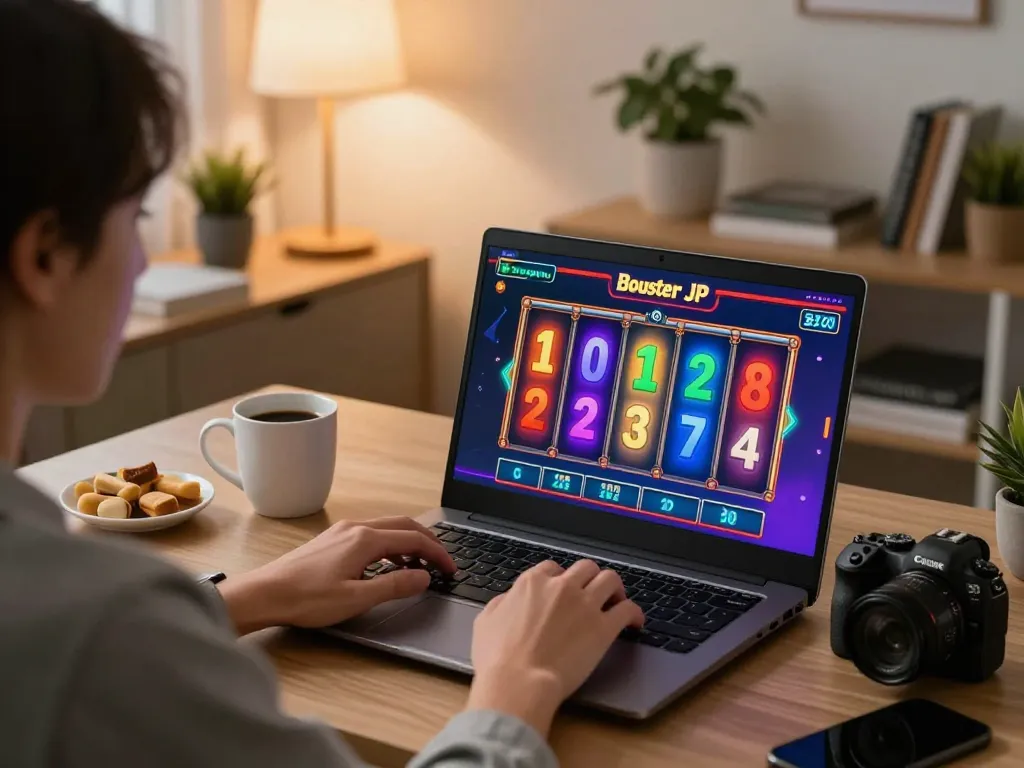 Engaging in exciting slot gameplay on Booster JP from a cozy home setup.