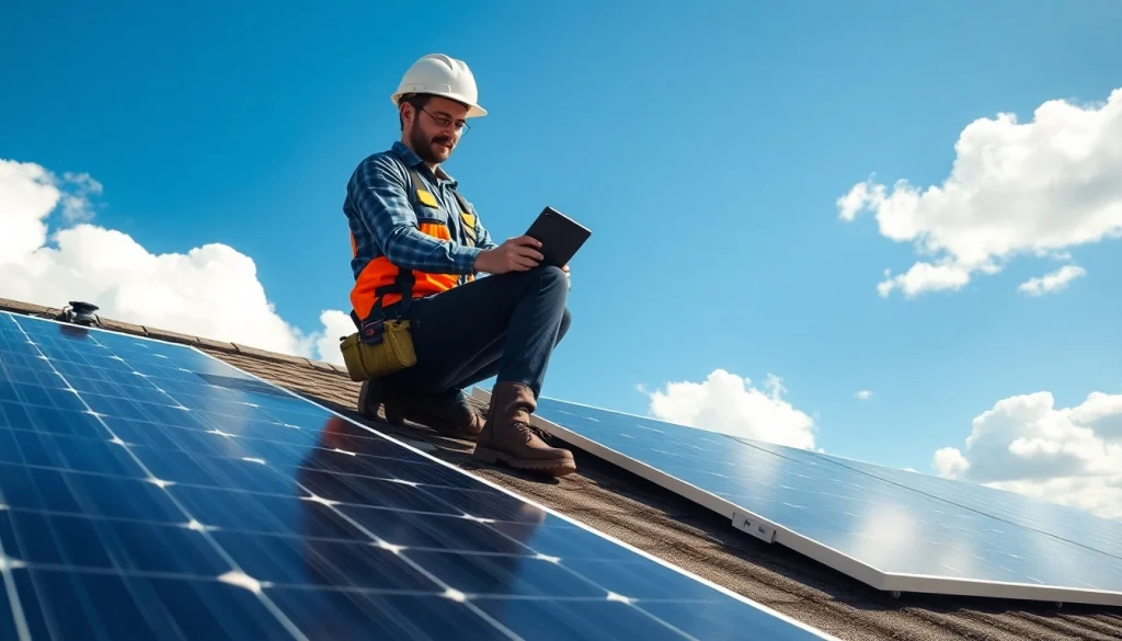 Piped Up technician actively installing solar panels on a rooftop, showcasing efficiency and professionalism.
