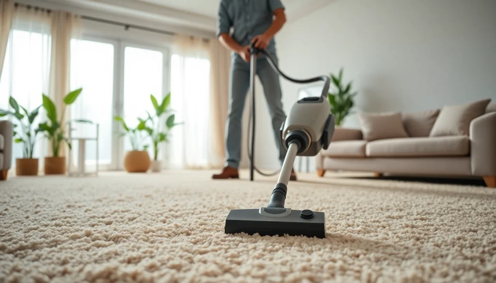 Expert performing carpet cleaning roseville ca in a well-lit living room setting.