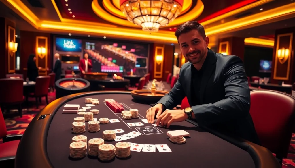 Experience the thrill of winning at link thabet with an exciting poker game and gambling action.