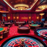 DH88 casino experience with excited players at a luxurious gaming table.