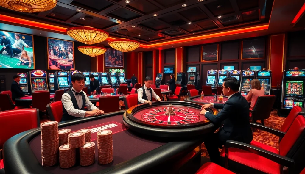 KJC online casino scene with vibrant poker, roulette, and professional dealers.