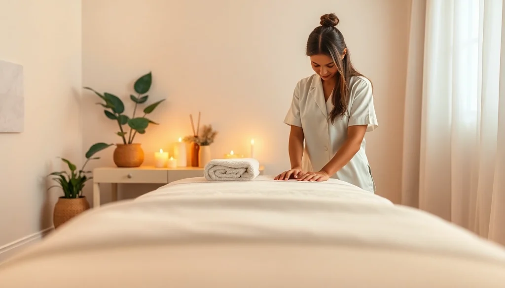 마사지 공간을 준비하는 전문 치료사와 함께하는 편안한 가정 환경의 수원출장마사지