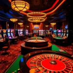 Mega casino action with poker chips and a spinning roulette wheel showcasing excitement.