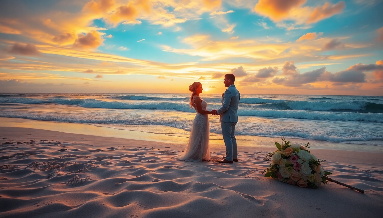 Couple celebrating love with wedding photographer capturing their special moment on the beach.