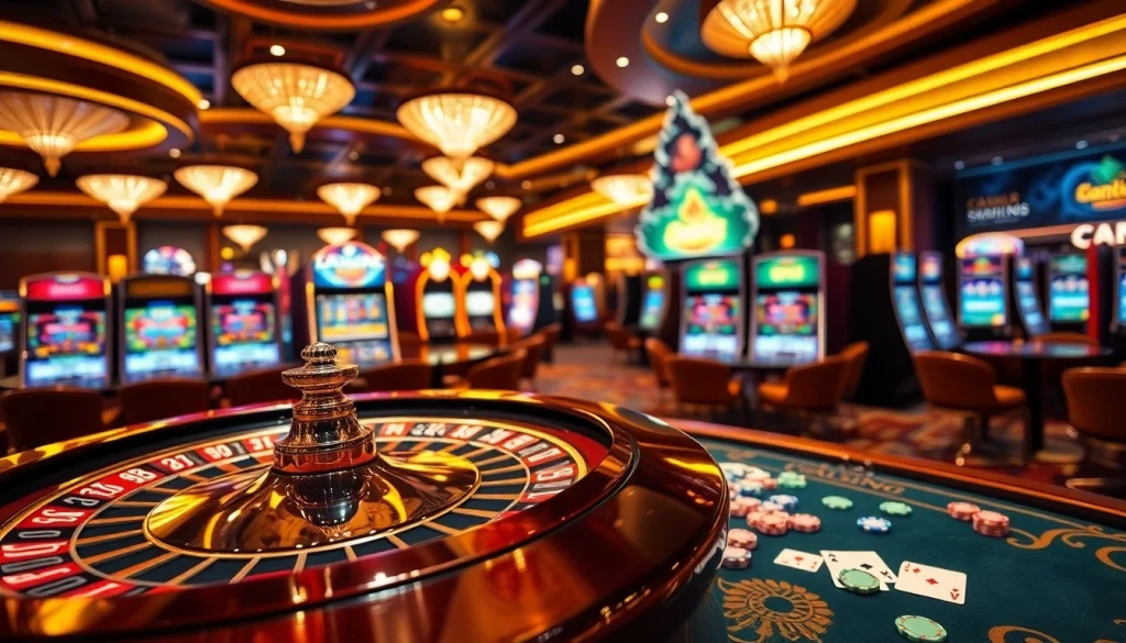 Vivez l'excitation du jeu au casino en ligne avec une élégante table de roulette et une atmosphère vibrante.