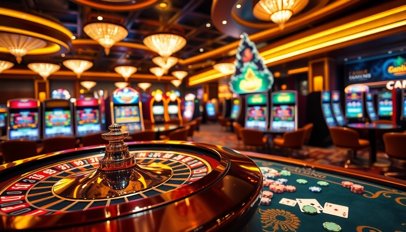 Vivez l'excitation du jeu au casino en ligne avec une élégante table de roulette et une atmosphère vibrante.