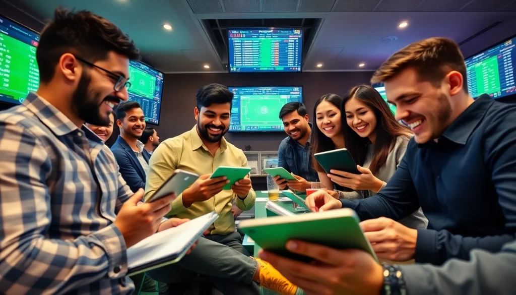 Dynamic sports betting scene showcasing users analyzing odds at https://keonhacai.study/ with engaging visuals and live updates.