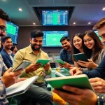 Dynamic sports betting scene showcasing users analyzing odds at https://keonhacai.study/ with engaging visuals and live updates.