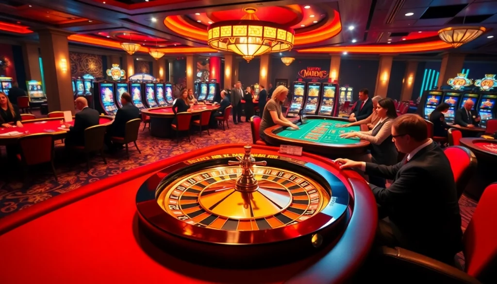 Players experiencing the thrill of winning at 8k8 casino tables surrounded by vibrant gaming elements.