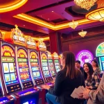Players enjoying the thrill of slot gacor at a glamorous casino, capturing excitement and big wins.