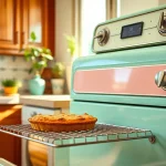 Elevate your kitchen aesthetic with the Retro Oven showcasing a baked pie.