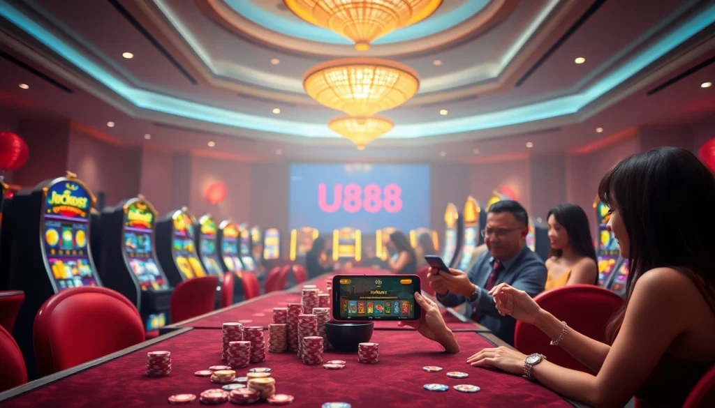 Experience high-stakes gaming action at U888 with vibrant casino tables and thrilling slot games.
