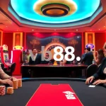 Engaging poker action at VB88 channel with vibrant casino elements and luxury ambiance.