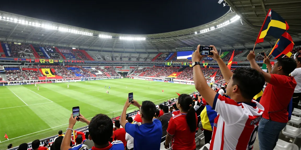 Pengalaman live streaming bola dengan penonton antusias di stadion, menyaksikan pertandingan langsung.